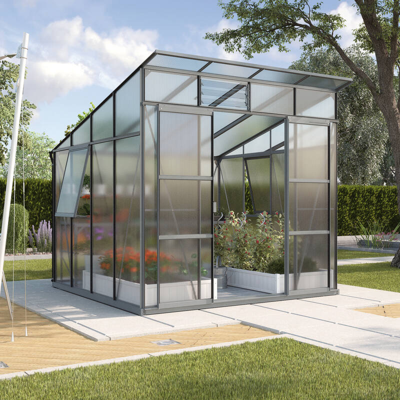 6MM Polycarbonate Greenhouse with Sloping Roof -254x254cm Aluminium Greenhouses Steelmates
