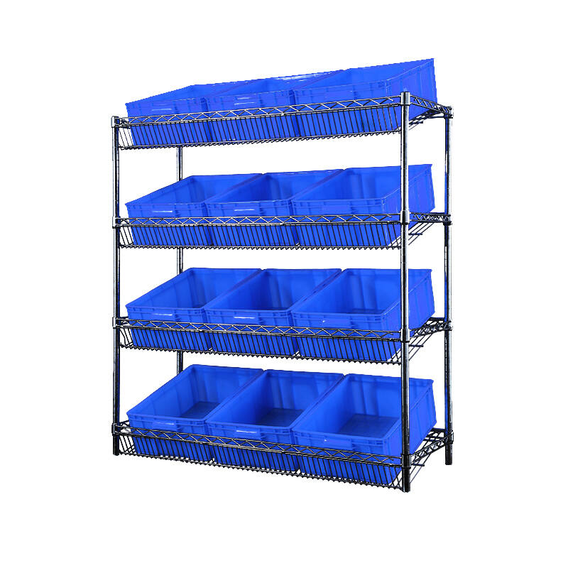 Epoxy 4 Tier Chrome Wire Slanted Shelving 1800x450xH1800 Black Steelmates