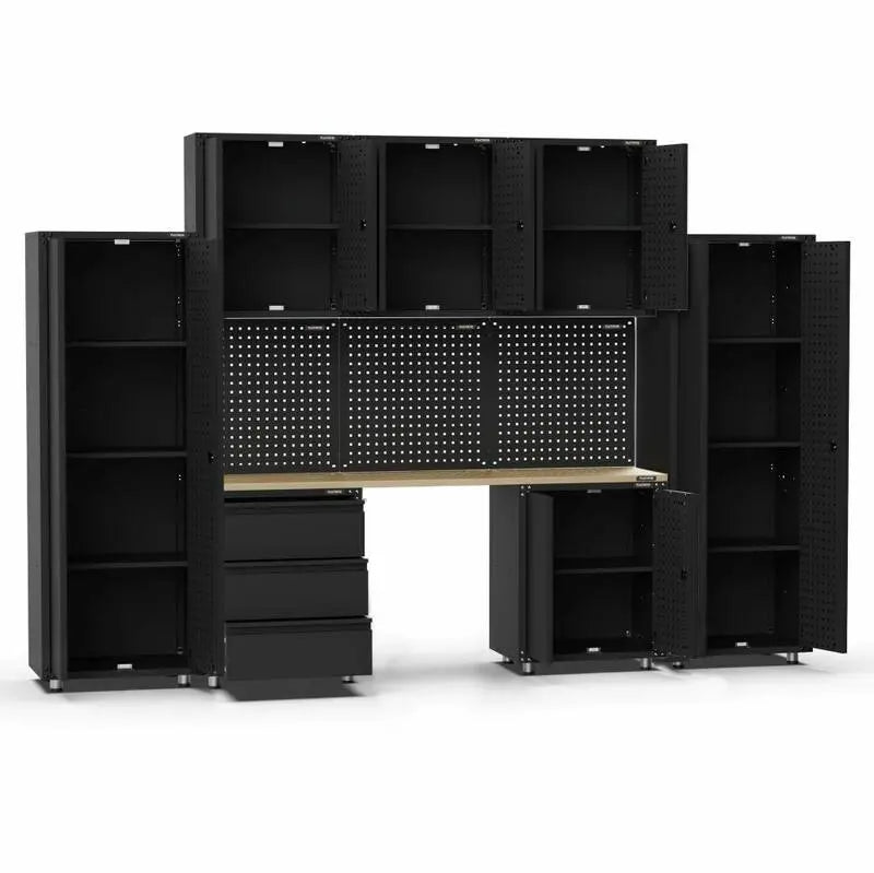 3380mm x 480mm x 2319mm Black Workshop Garage Storage Cabinet Set steelmates