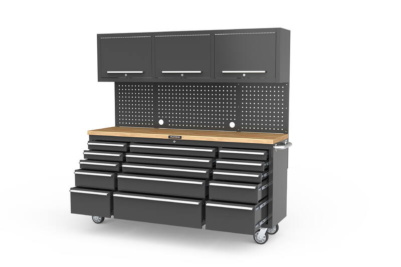 1968mm x 511mm x 1874mm Black Mobile Work Bench with 15 Drawers ToolChest & 3 Door Cabinet