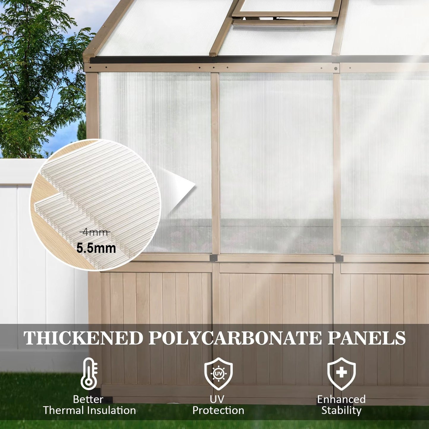 Cedar Wood Garden Greenhouse, Polycarbonate Plant House with Steel Frame Steelmates