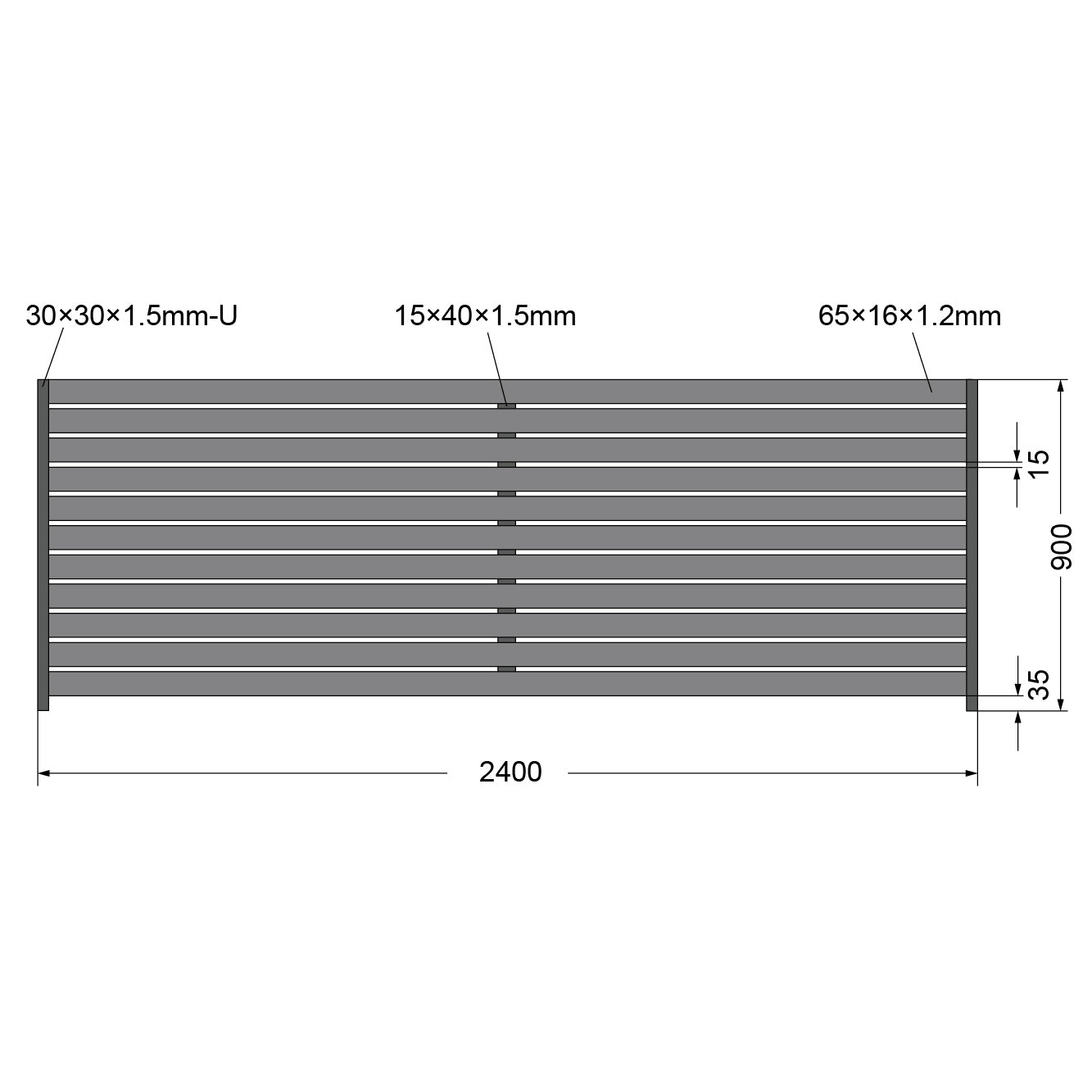 Aluminium DIY Slat Fence 2400x900mm