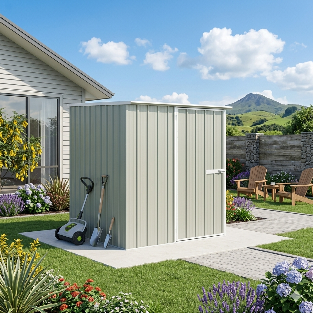 1530 x 1530 x 1980mm Ulti-mates Garden Shed Hazy Grey Small Garden Sheds Ulti-mates