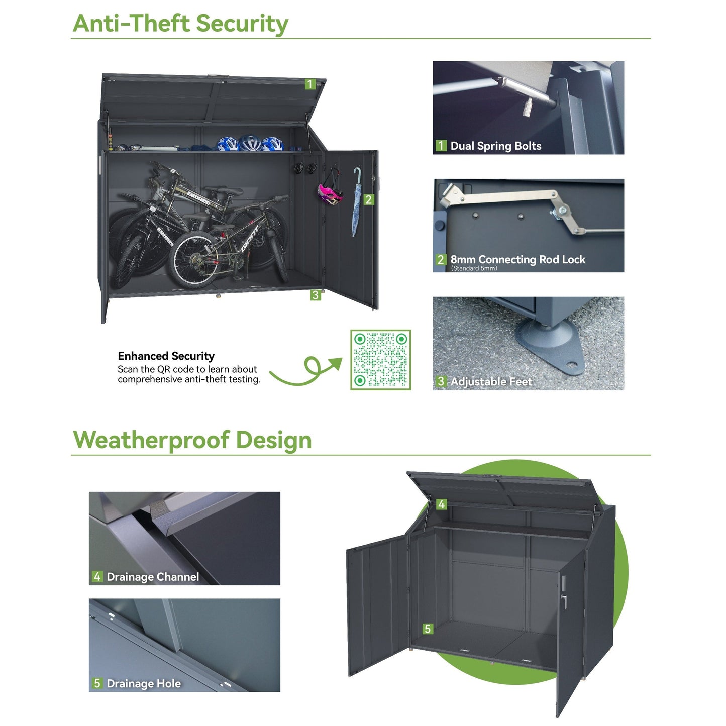 Outdoor Bike Storage Box, Secure Garden Tool Locker, External Equipment Cabinet Small Garden Sheds Steelmates