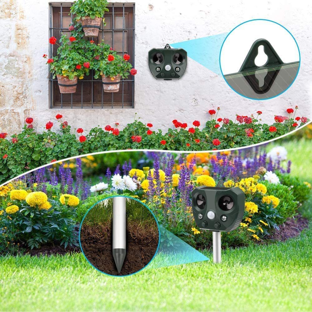 Solar Ultrasonic Animal Repeller with PIR Sensor & Flashing LED Lights Steelmates