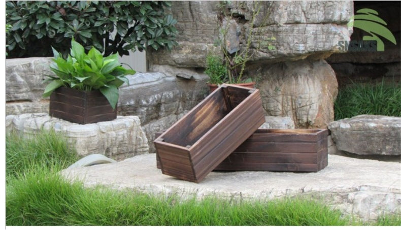 Carbonized Wooden Hanging Planter Box Steelmates