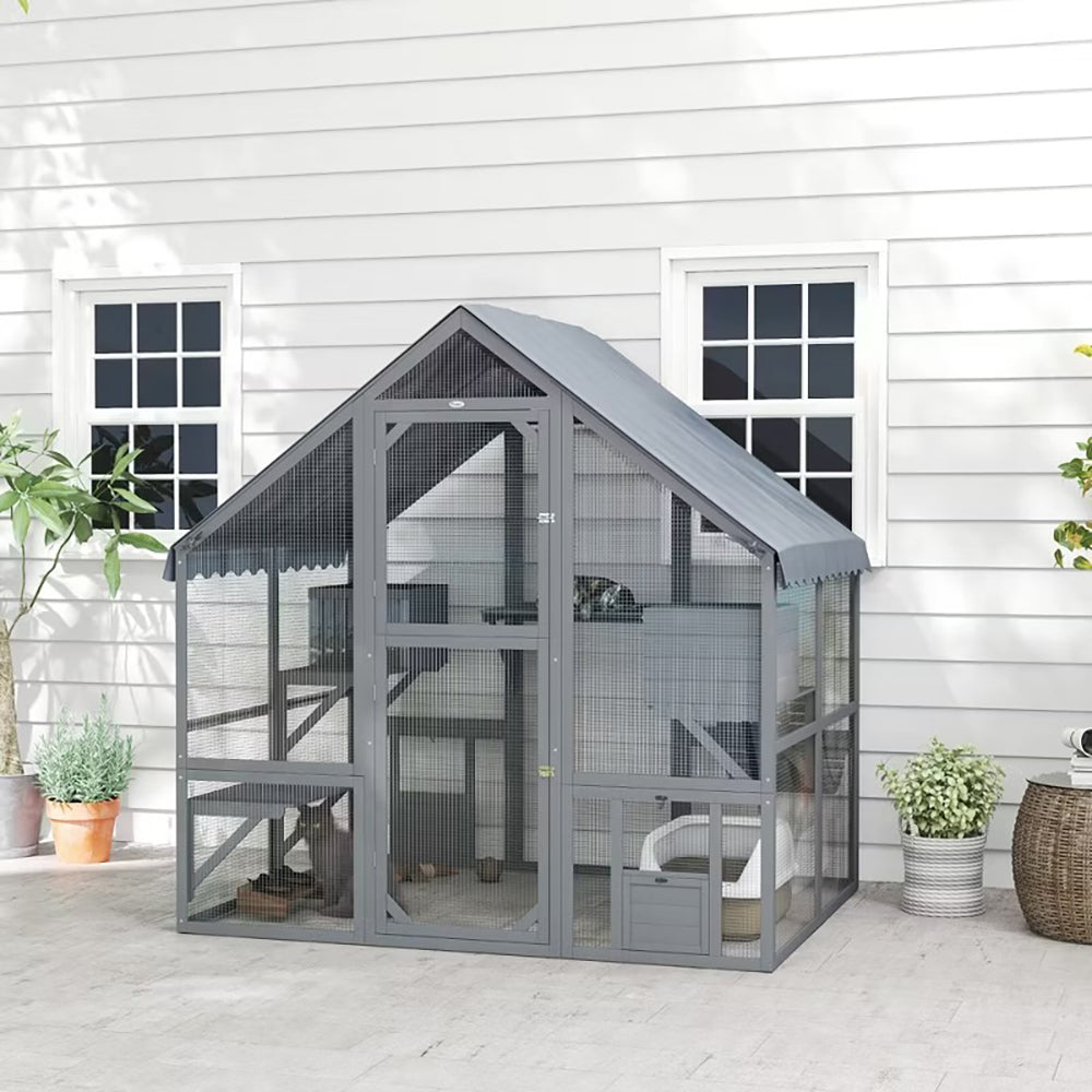 Walk-In Wooden Catio with Bridge 2800 L x 1870 W x 1870 H Steelmates