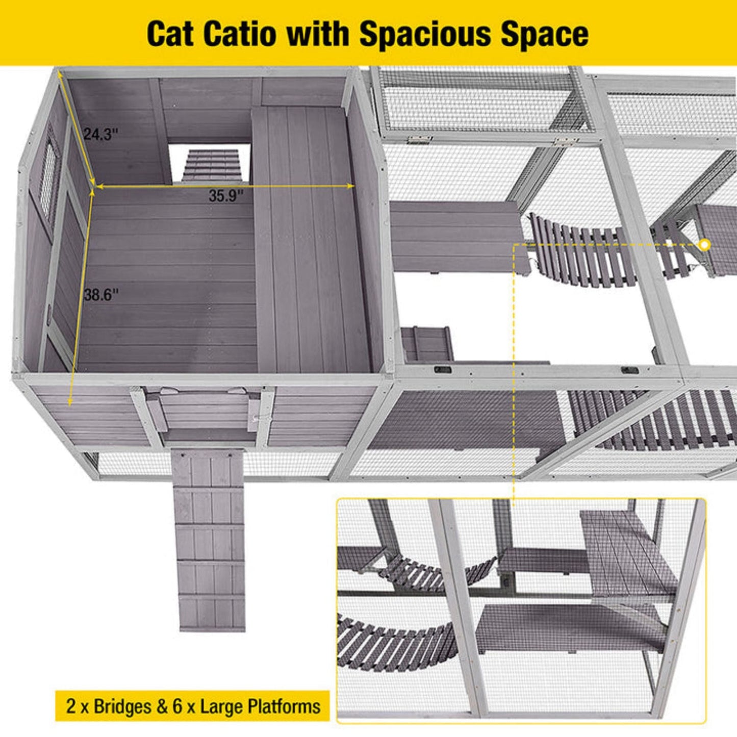 Flexible Wooden Cat Run with Vertical or Landscape Steelmates