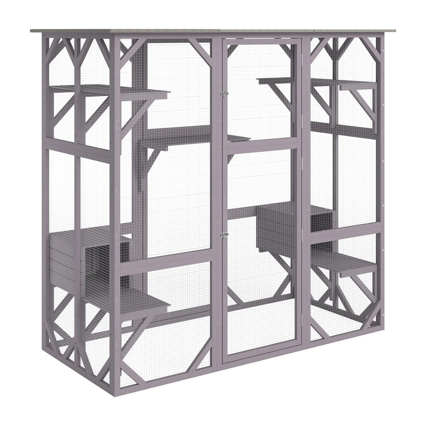 Outdoor Wooden Catio with 6 Platforms 1660x805x180mm Steelmates