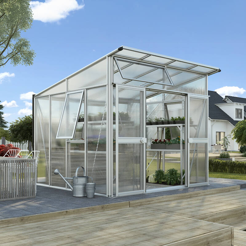 Glass Sided Greenhouse with 10mm PC Roof-271x266cm Aluminium Greenhouses Steelmates