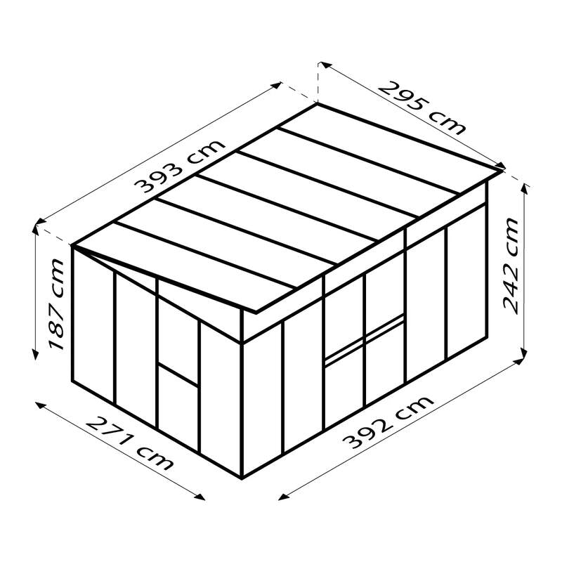 Glass Sided Greenhouse with 10mm PC Roof-271x392cm