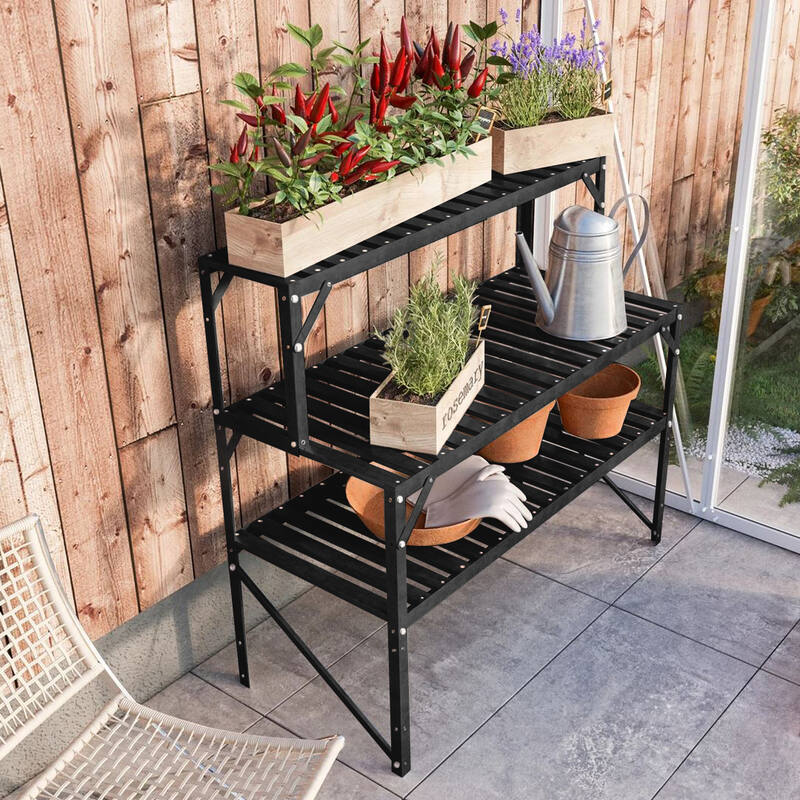 2 Tier Plant Staging for Greenhouse Steel Shelf with Top Tier Staging Steelmates
