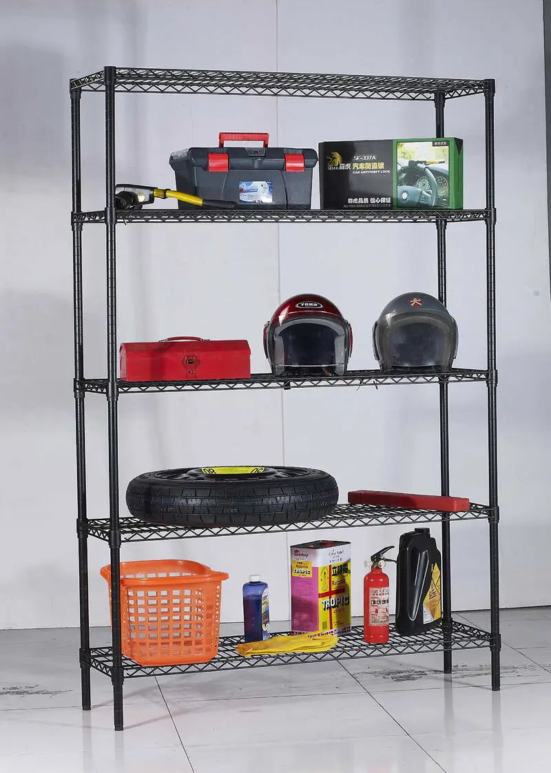 Epoxy 5 Tier Chrome Wire Shelving 1200x450xH1800 Black Refrigerate steelmates