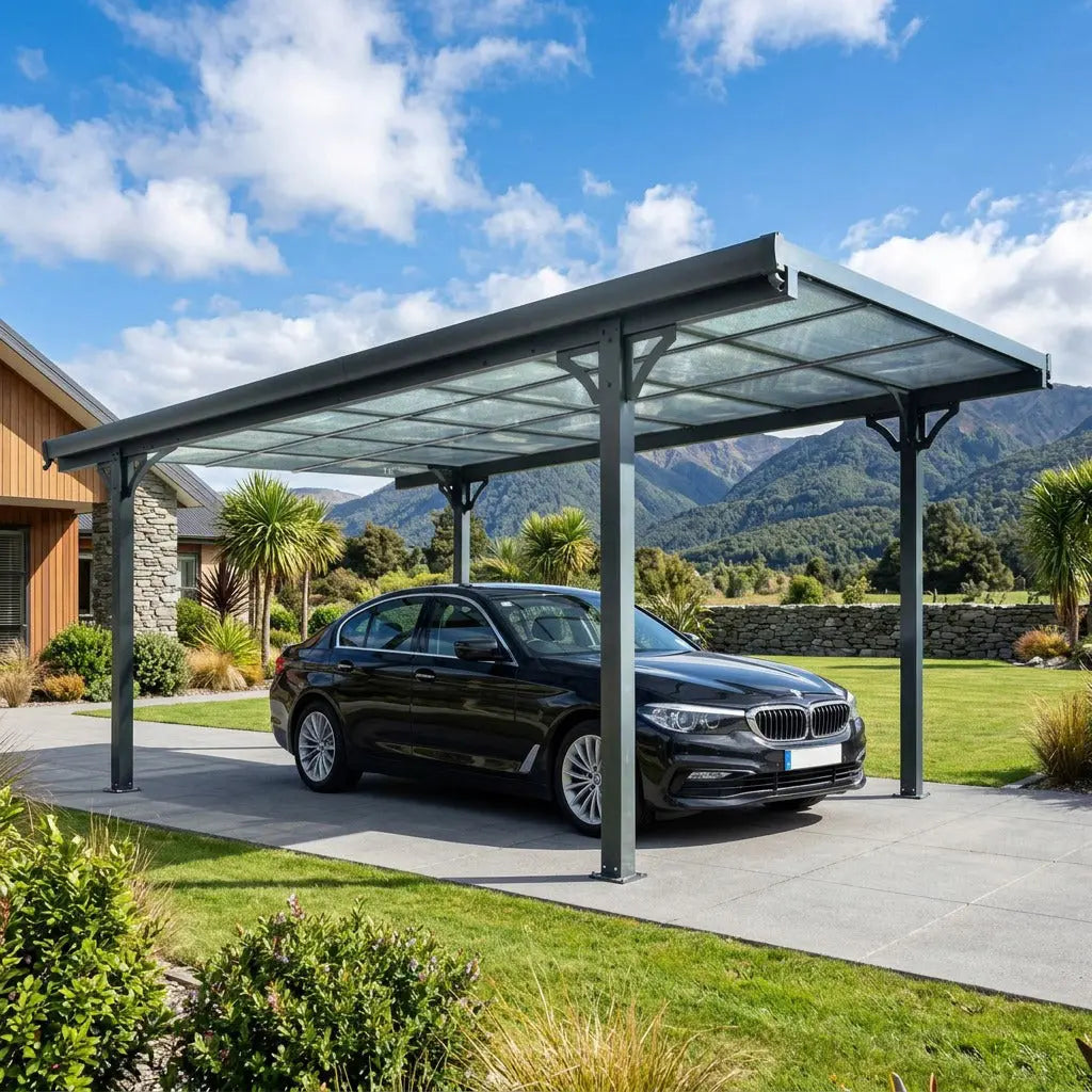 Freestanding Carport Pent-Roof (4960mm L x 3000mm W x 2150/2300mm H) steelmates