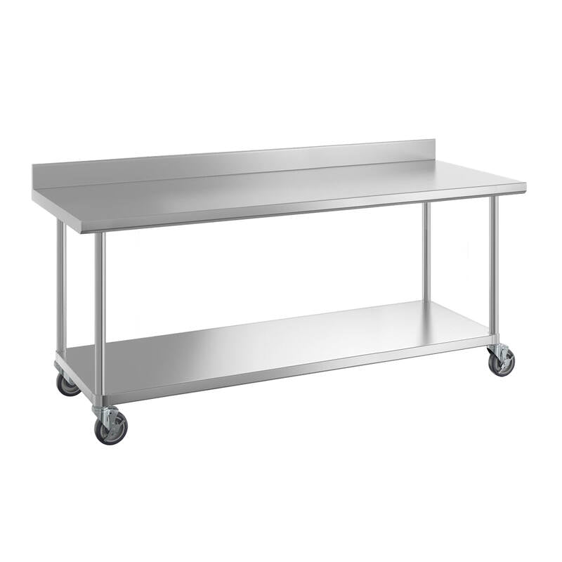 2-Tier Stainless Steel Workbench with Backsplash & Wheels-1.2M