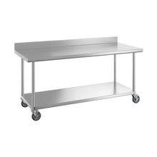 2-Tier Stainless Steel Workbench with Backsplash & Wheels-0.9M