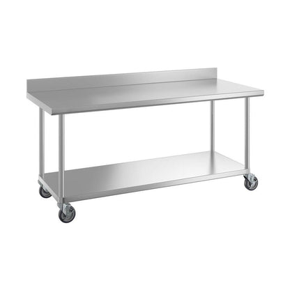 2-Tier Stainless Steel Workbench with Backsplash & Wheels-0.9M