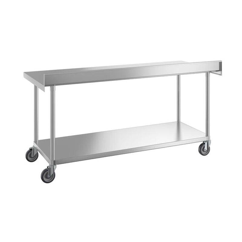 2-Tier Stainless Steel Workbench with Backsplash & Wheels-0.9M