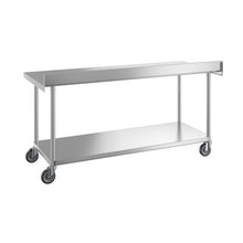 2-Tier Stainless Steel Workbench with Backsplash & Wheels-1.2M