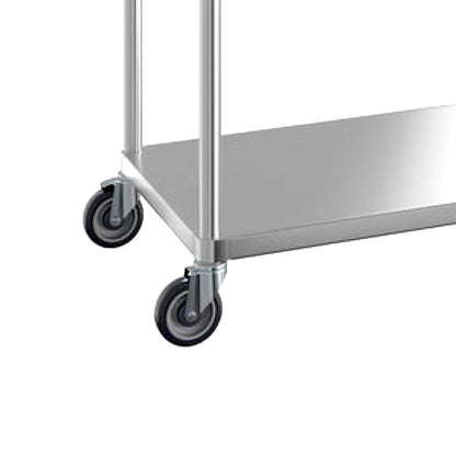 2-Tier Stainless Steel Workbench with Backsplash & Wheels-1.2M