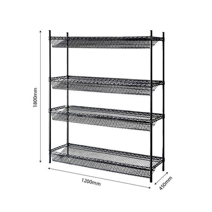 Epoxy 4 Tier Chrome Wire Slanted Shelving 1200x450xH1800 Black
