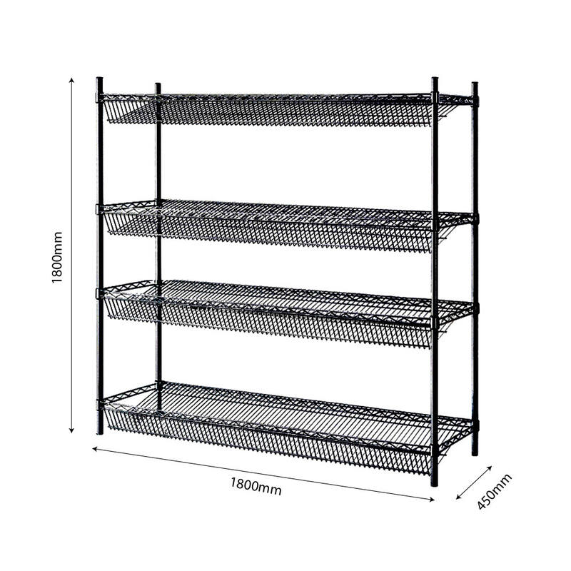 Epoxy 4 Tier Chrome Wire Slanted Shelving 1800x450xH1800 Black
