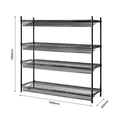 Epoxy 4 Tier Chrome Wire Slanted Shelving 1800x450xH1800 Black