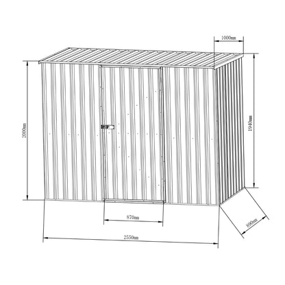 2.55m x 0.89m Garden Sheds Grey