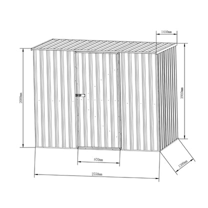 2.55m x 1.30m Garden Sheds Grey
