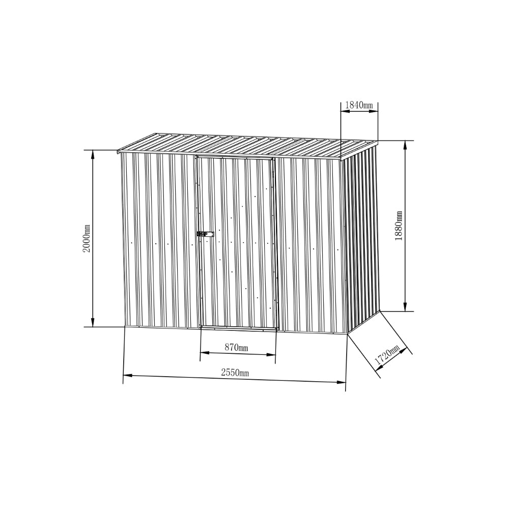 2.55m x 1.72m Garden Shed Grey