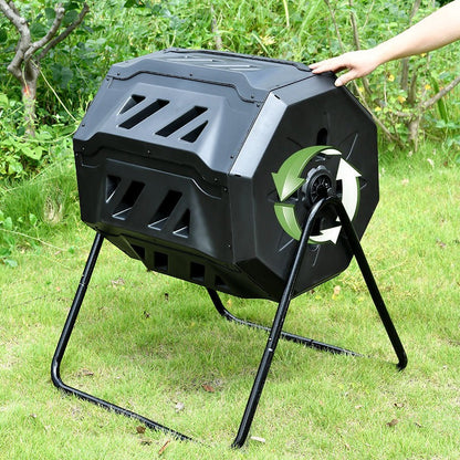 160L Dual-Chamber Outdoor Compost Tumbler Bin Rotating Garden Composting Barrel  Steelmates
