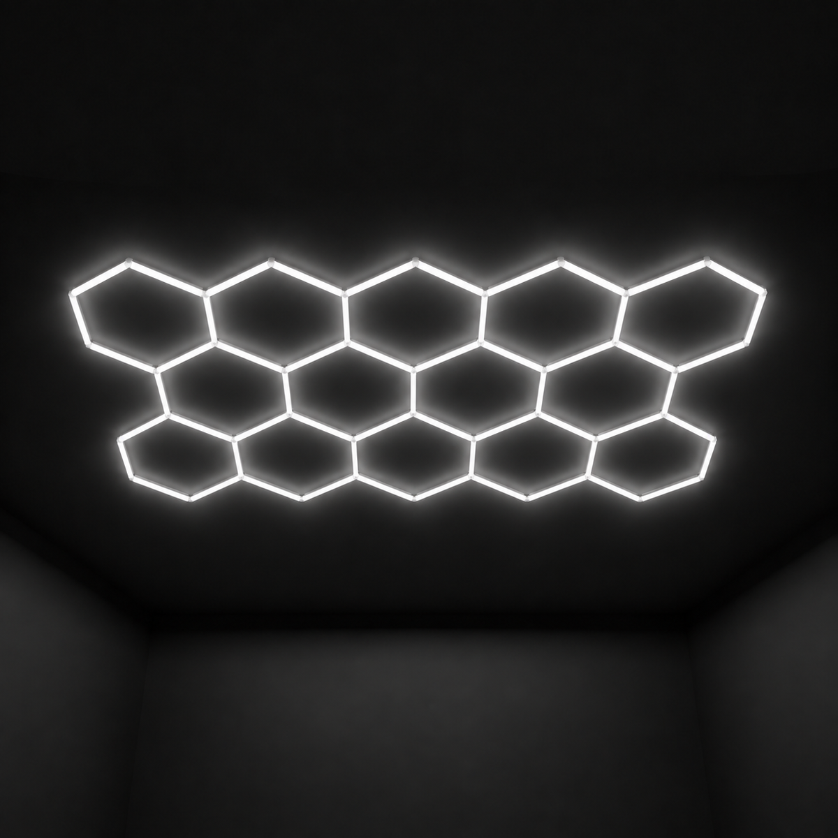Single Garage Hexagon LED Light 4083 x 2358 mm - 14 Grid System  Steelmates