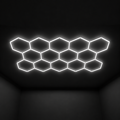 Single Garage Hexagon LED Light 4083 x 2358 mm - 14 Grid System  Steelmates