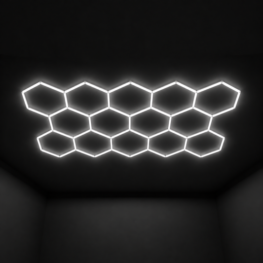Single Garage Hexagon LED Light 4083 x 2358 mm - 14 Grid System  Steelmates