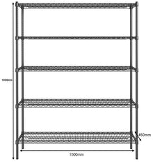 Epoxy 5 Tier Chrome Wire Shelving 1500x450xH1800 Black Refrigerate