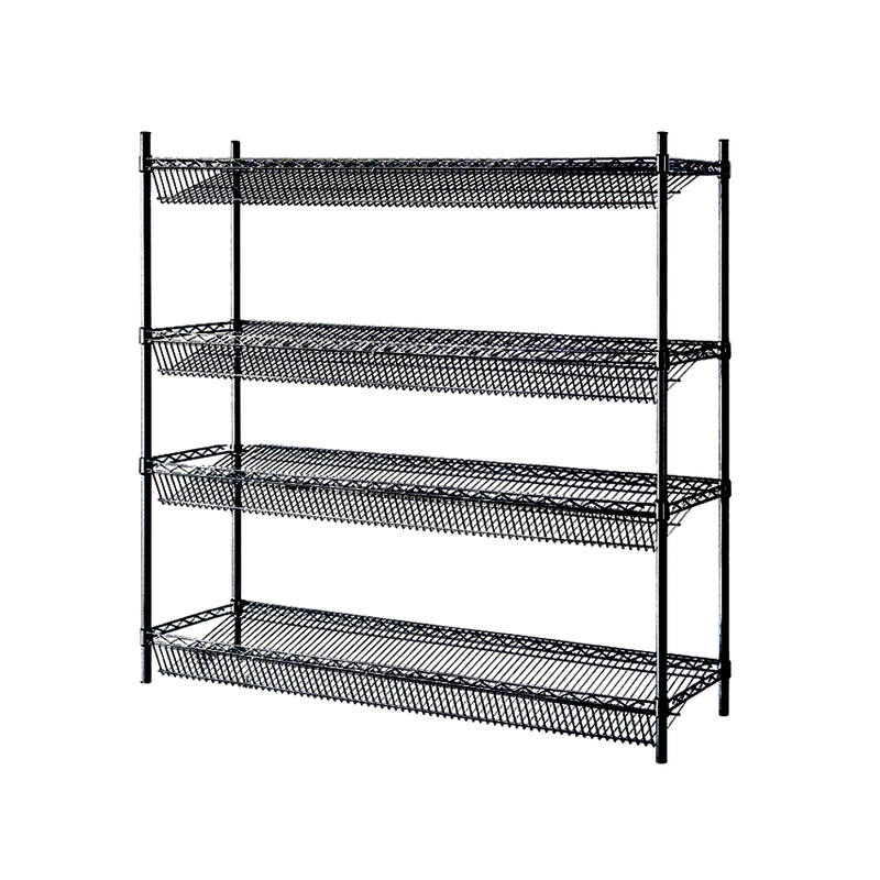 Epoxy 4 Tier Chrome Wire Slanted Shelving 1800x450xH1800 Black