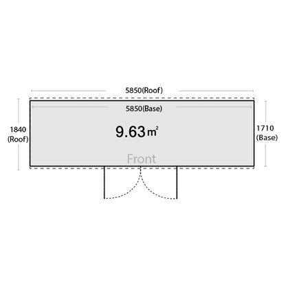 5.85m x 1.71m Garden Shed FORT12 New Model Grey