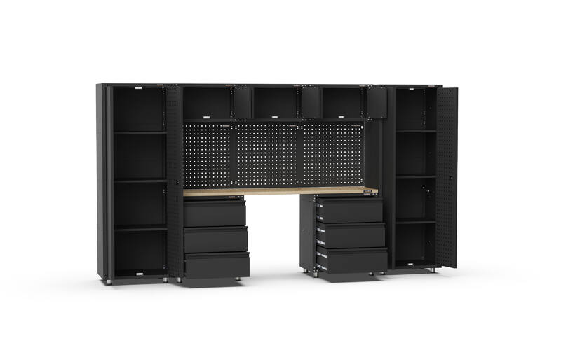 3380mm x 480mm x 1870mm Black Workshop Garage Storage Cabinet Set Model C