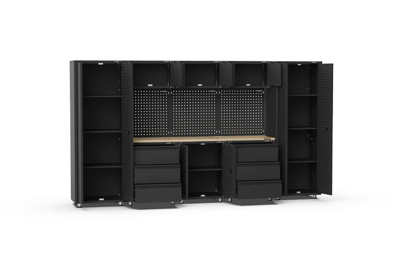 3380mm x 480mm x 1870mm Black Workshop Garage Storage Cabinet Set