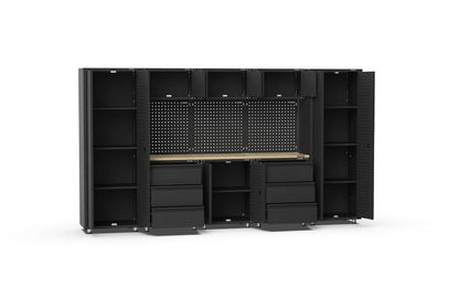 3380mm x 480mm x 1870mm Black Workshop Garage Storage Cabinet Set