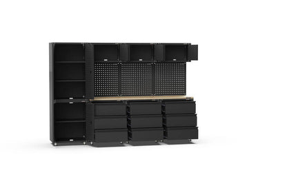 2710mm x 480mm x 1870mm Black Workshop Garage Storage Cabinet Set Model B