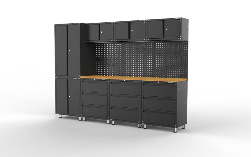 2710mm x 480mm x 1870mm Black Workshop Garage Storage Cabinet Set Model B