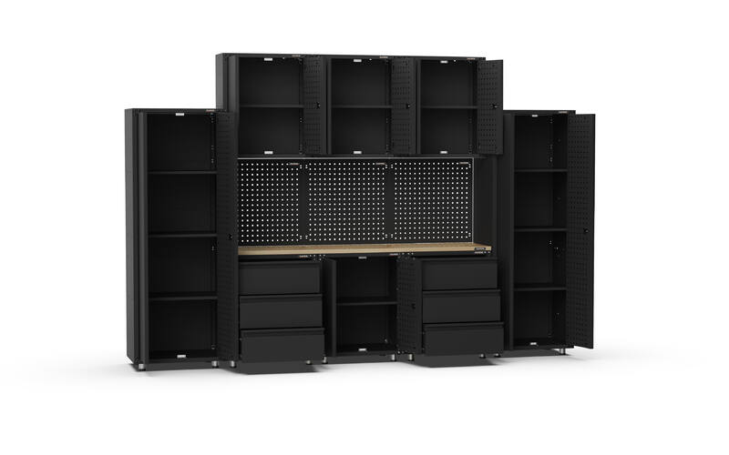 3380mm x 480mm x 2319mm Black Workshop Garage Storage Cabinet Set Model C