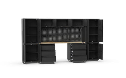 3380mm x 480mm x 1870mm Black Workshop Garage Storage Cabinet Set