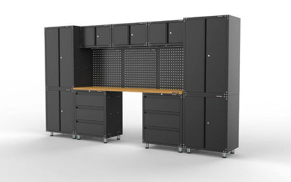 3380mm x 480mm x 1870mm Black Workshop Garage Storage Cabinet Set