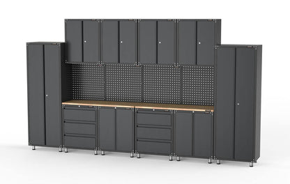 4056mm x 480mm x 2319mm Black Workshop Garage Storage Cabinet Set