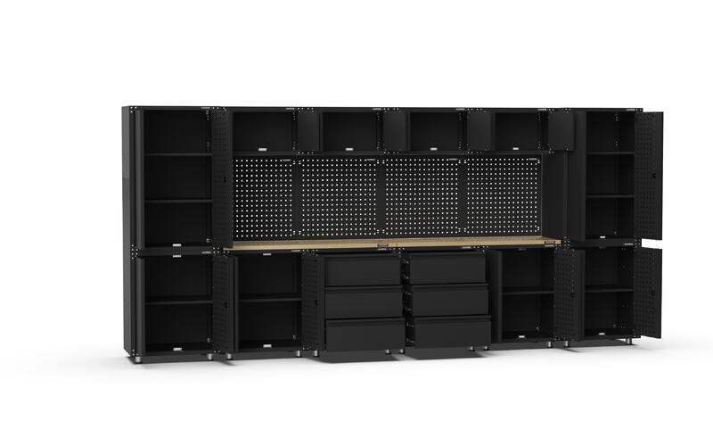 4056mm x 480mm x 1870mm Black Workshop Garage Storage Cabinet Set