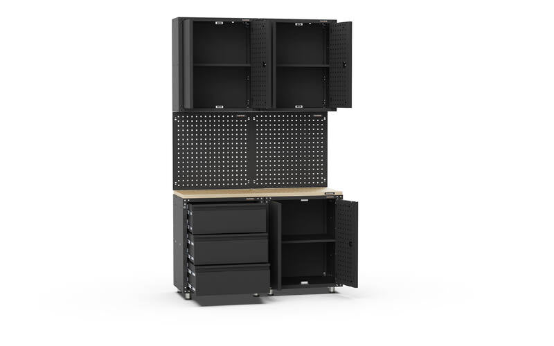 1355mm x 480mm x 2319mm Black Workshop Garage Storage Cabinet Set