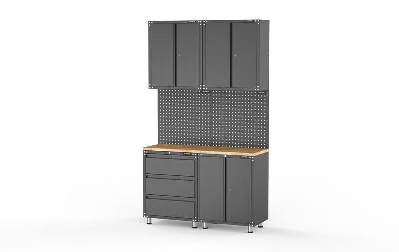 1355mm x 480mm x 2319mm Black Workshop Garage Storage Cabinet Set