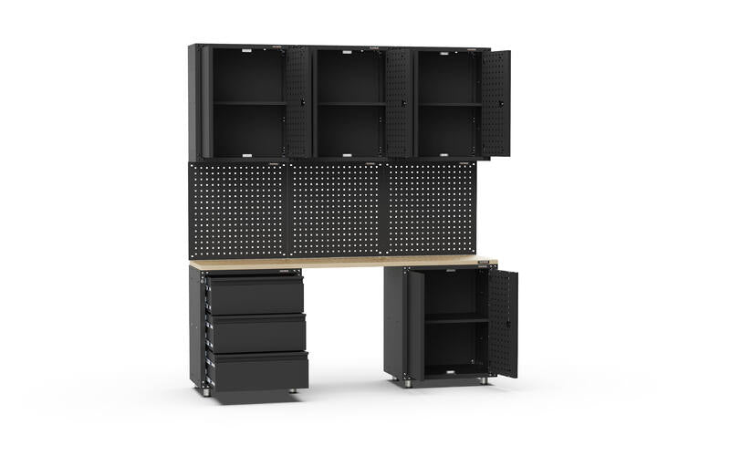 2030mm x 480mm x 2319mm Black Workshop Garage Storage Cabinet Set